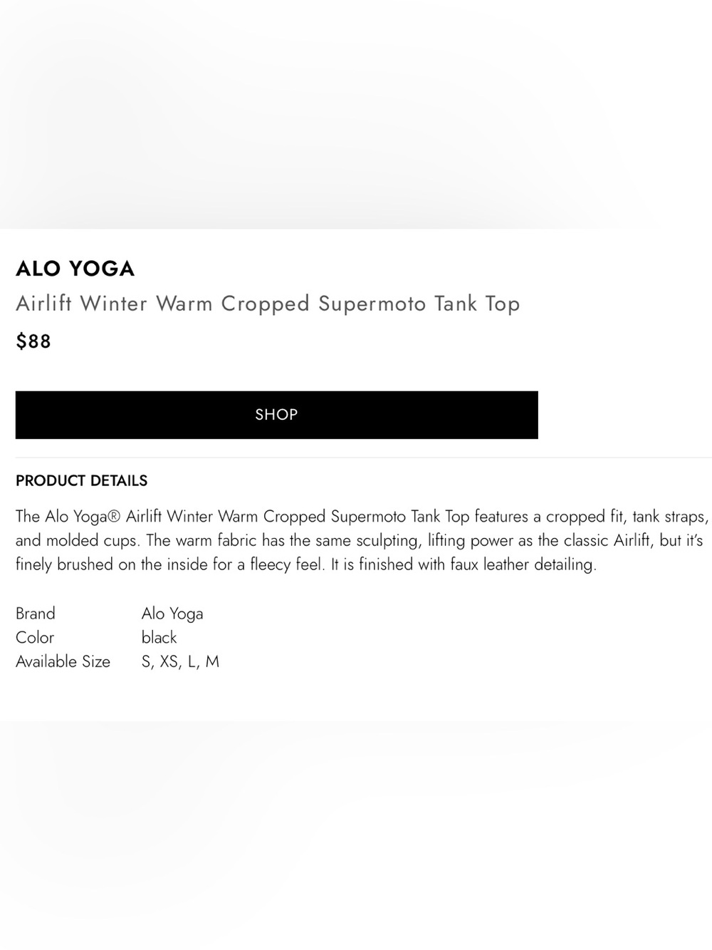 Alo Yoga Longline Winter Warm Cropped SuperMoto Tank Top in Black S NWOT - Picture 4 of 7